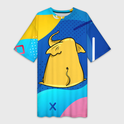 Платье-футболка с принтом Желтый слон вид сзади, вид спереди №1