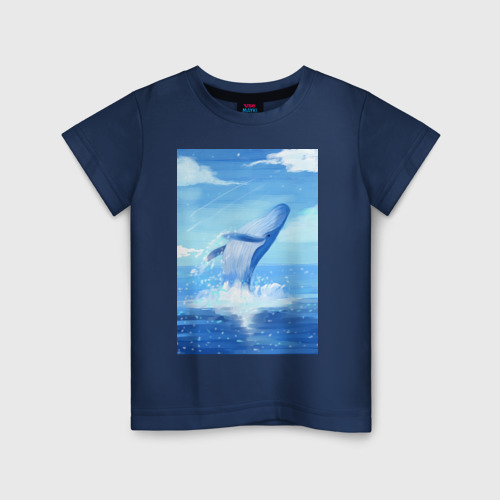 Детская футболка хлопок Огромный кит, цвет темно-синий