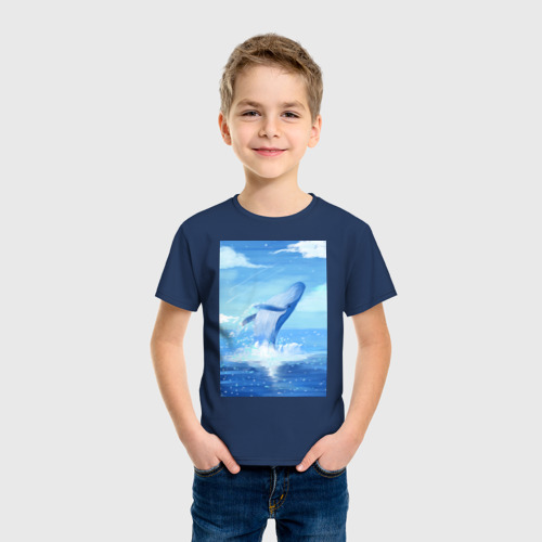 Детская футболка хлопок Огромный кит, цвет темно-синий - фото 3