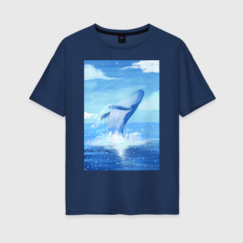 Женская футболка хлопок Oversize Огромный кит, цвет темно-синий