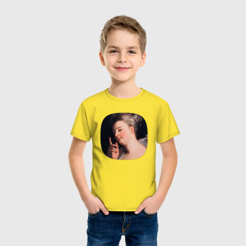 Детская футболка хлопок с принтом Картина ренессанса - загадочная женщина, фото на моделе #1