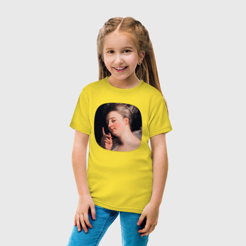 Детская футболка хлопок с принтом Картина ренессанса - загадочная женщина, вид сбоку #3
