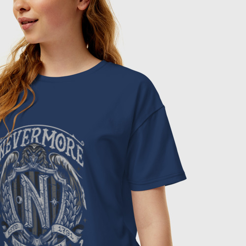 Женская футболка хлопок Oversize Академия Невермор герб, цвет темно-синий - фото 3