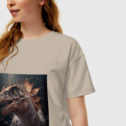 Женская футболка хлопок Oversize с принтом Мифы о динозаврах, фото на моделе #1