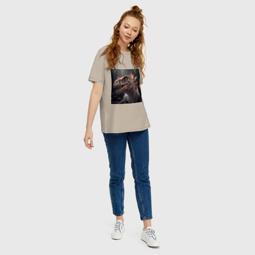 Женская футболка хлопок Oversize с принтом Мифы о динозаврах, вид сбоку #3