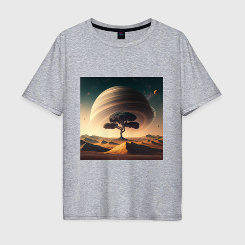 Мужская футболка хлопок Oversize с принтом Дерево на марсе и сатурн, вид спереди #2