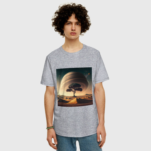 Мужская футболка хлопок Oversize с принтом Дерево на марсе и сатурн, фото на моделе #1