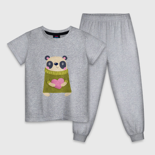 Детская пижама хлопок с принтом Панда и сердце, влюбленный медведь, вид спереди #2