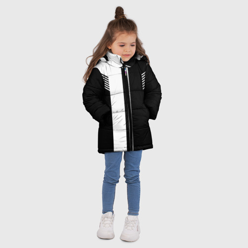 Зимняя куртка для девочек 3D Чёрные и белые полоски, цвет красный - фото 5
