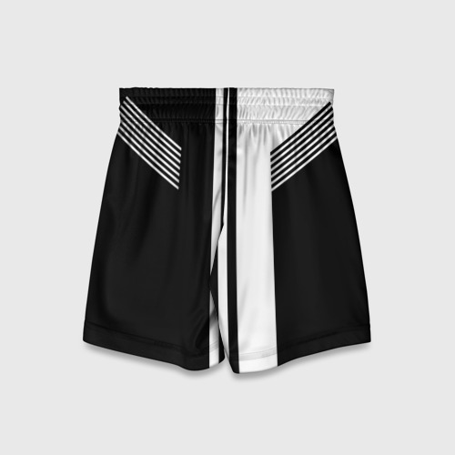 Детские спортивные шорты 3D с принтом Чёрные и белые полоски, вид сзади #1