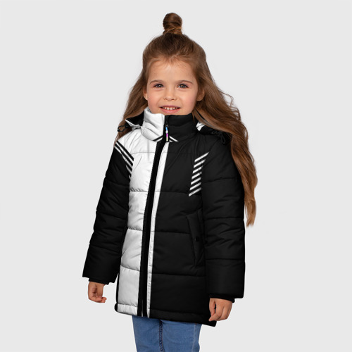 Зимняя куртка для девочек 3D Чёрные и белые полоски, цвет красный - фото 3