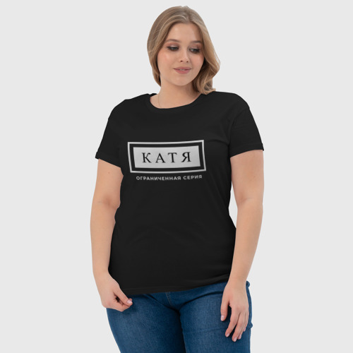 Женская футболка хлопок Имя Катя: ограниченная серия, цвет черный - фото 6