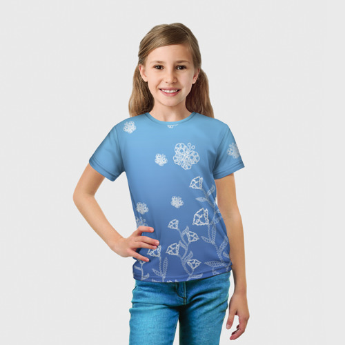 Детская футболка 3D Кружевные бабочки синеватый градиент, цвет 3D печать - фото 5