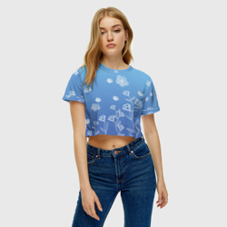 Женская футболка Crop-top 3D Кружевные бабочки синеватый градиент - фото 2