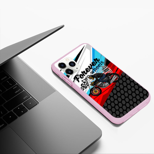 Чехол для iPhone 11 Pro Max матовый Два колеса навсегда мотоспорт, цвет розовый - фото 5