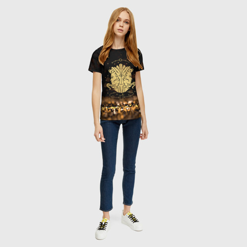 Женская футболка 3D с принтом Золотой знак зодиака близнецы, вид сбоку #3