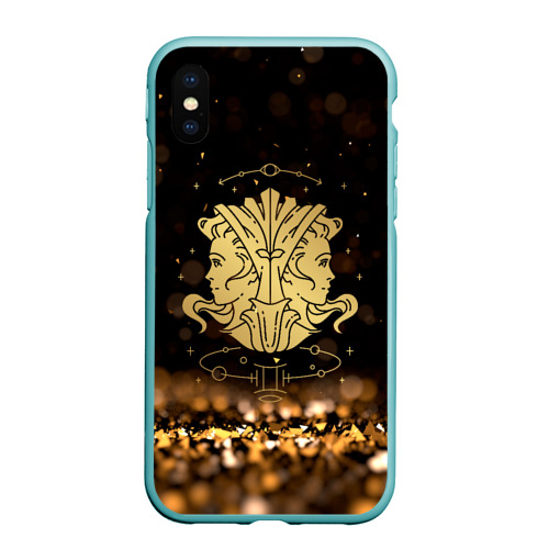 Чехол для iPhone XS Max матовый Золотой знак зодиака близнецы, цвет мятный