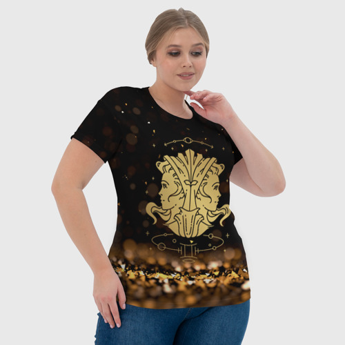 Женская футболка 3D с принтом Золотой знак зодиака близнецы, фото #4