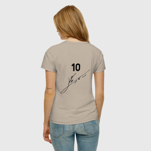 Женская футболка хлопок с принтом Месси Аргентина автограф, вид сзади #2