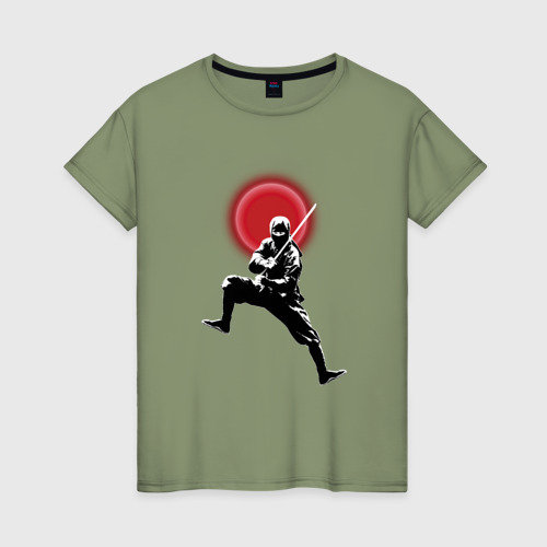 Женская футболка хлопок с принтом Ниндзя в бою, вид спереди #2