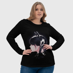 Лонгслив с принтом Wednesday black kitty для женщины, вид на модели спереди №4. Цвет основы: белый