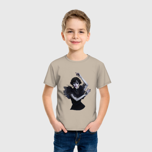 Детская футболка хлопок Wednesday dance hands, цвет миндальный - фото 3
