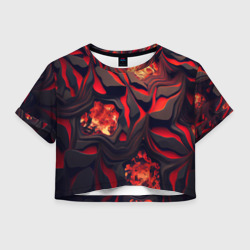 Застывающая лава черная с красным – Женская футболка Crop-top 3D с принтом купить