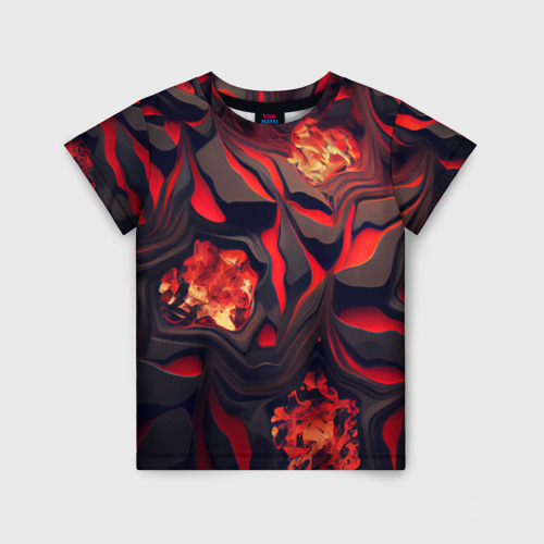 Детская футболка с принтом Застывающая лава черная с красным, вид спереди №1