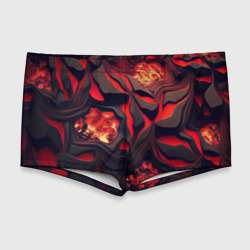Мужские купальные плавки 3D Застывающая лава черная с красным