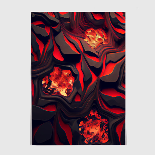 Постеры с принтом Застывающая лава черная с красным, вид спереди №1