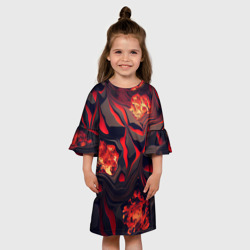 Платье с принтом Застывающая лава черная с красным для ребенка, вид на модели спереди №3. Цвет основы: белый