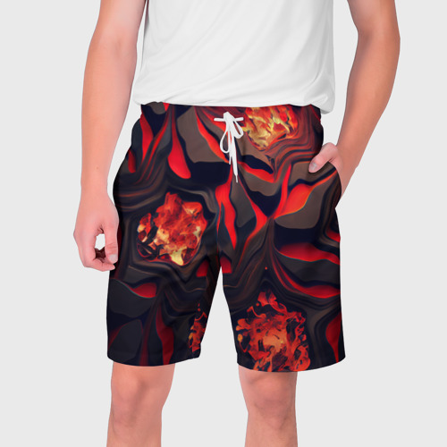 Мужские шорты с принтом Застывающая лава черная с красным, вид спереди №1