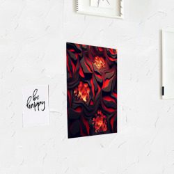Постер с принтом Застывающая лава черная с красным для любого человека, вид спереди №3. Цвет основы: белый