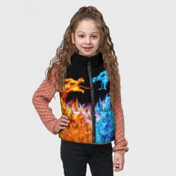 Жилет с принтом Огненные драконы для ребенка, вид на модели спереди №2. Цвет основы: черный
