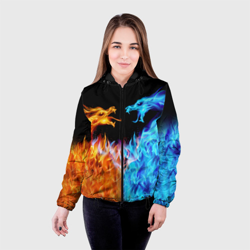 Женская куртка 3D с принтом Огненные драконы, фото на моделе #1