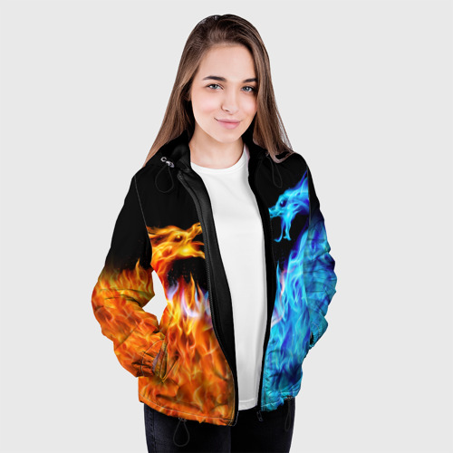 Женская куртка 3D с принтом Огненные драконы, вид сбоку #3