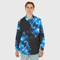 Мужская рубашка oversize 3D Красивый синий огонь - фото 2