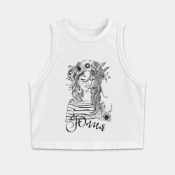 Женская укороченная майка-топ хлопок Юлия в венке из летних цветов