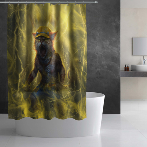 Штора 3D для ванной Наэлектризованный кот - фото 2