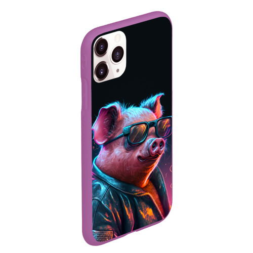 Чехол для iPhone 11 Pro Max матовый Свинья в очках, цвет фиолетовый - фото 3