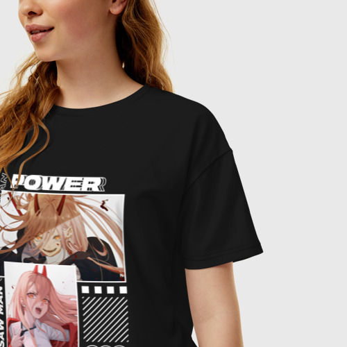 Женская футболка хлопок Oversize с принтом Power аниме, фото на моделе #1