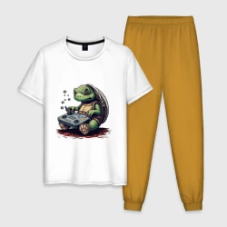 Мужская пижама с белой футболкой хлопок Черепаха с гейпадом
