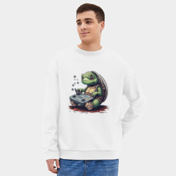 Мужской свитшот oversize без начеса хлопок Черепаха с гейпадом - фото 2