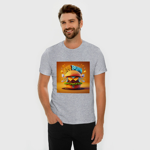 Мужская футболка хлопок Slim с принтом Магический бургер, фото на моделе #1