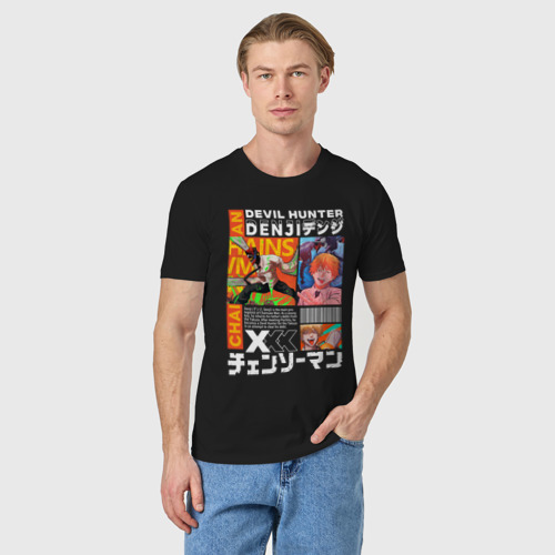 Мужская футболка хлопок с принтом Денджи человек-демон, фото на моделе #1