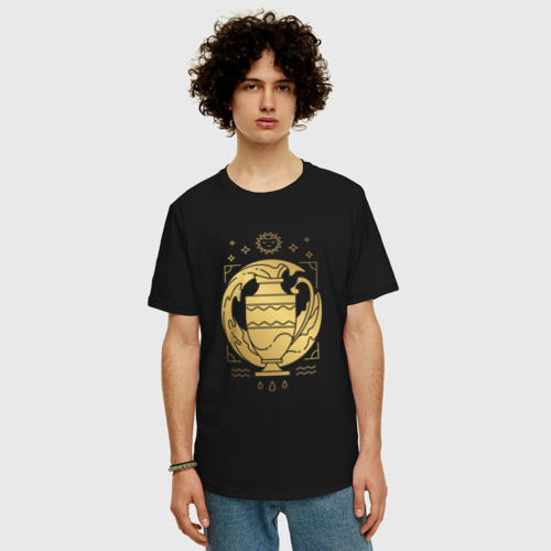 Мужская футболка хлопок Oversize Знак зодиака    водолей, цвет черный - фото 3
