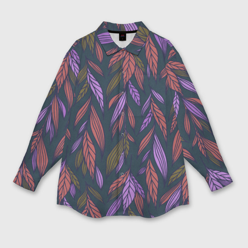 Женская рубашка oversize 3D с принтом Лиственный узор, вид спереди #2