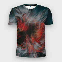 Мужская футболка 3D Slim Абстрактные волны красок и дыма во тьме