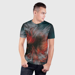 Мужская футболка 3D Slim Абстрактные волны красок и дыма во тьме - фото 2
