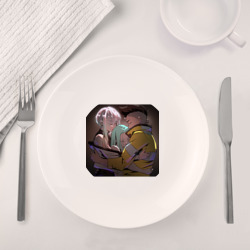 Набор: тарелка + кружка Дэвид, Ребекка и Люси обнимаются - аниме Cyberpunk Edgerunners - фото 2